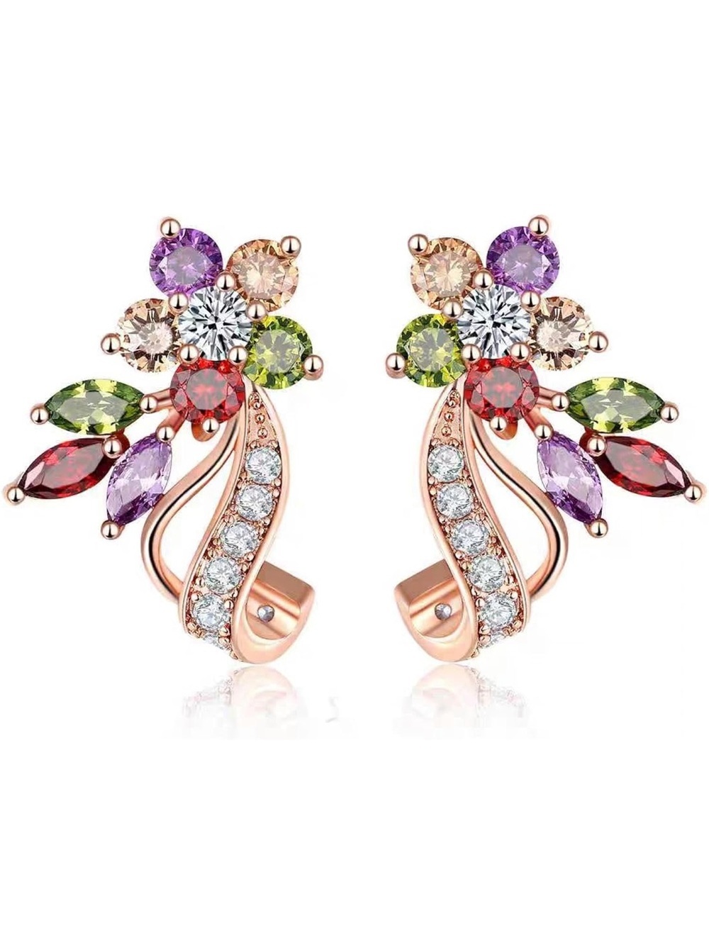 Multicolor Floral Rose Gold Earrings - Elegant Women Jewelry - Picture 6 of 6